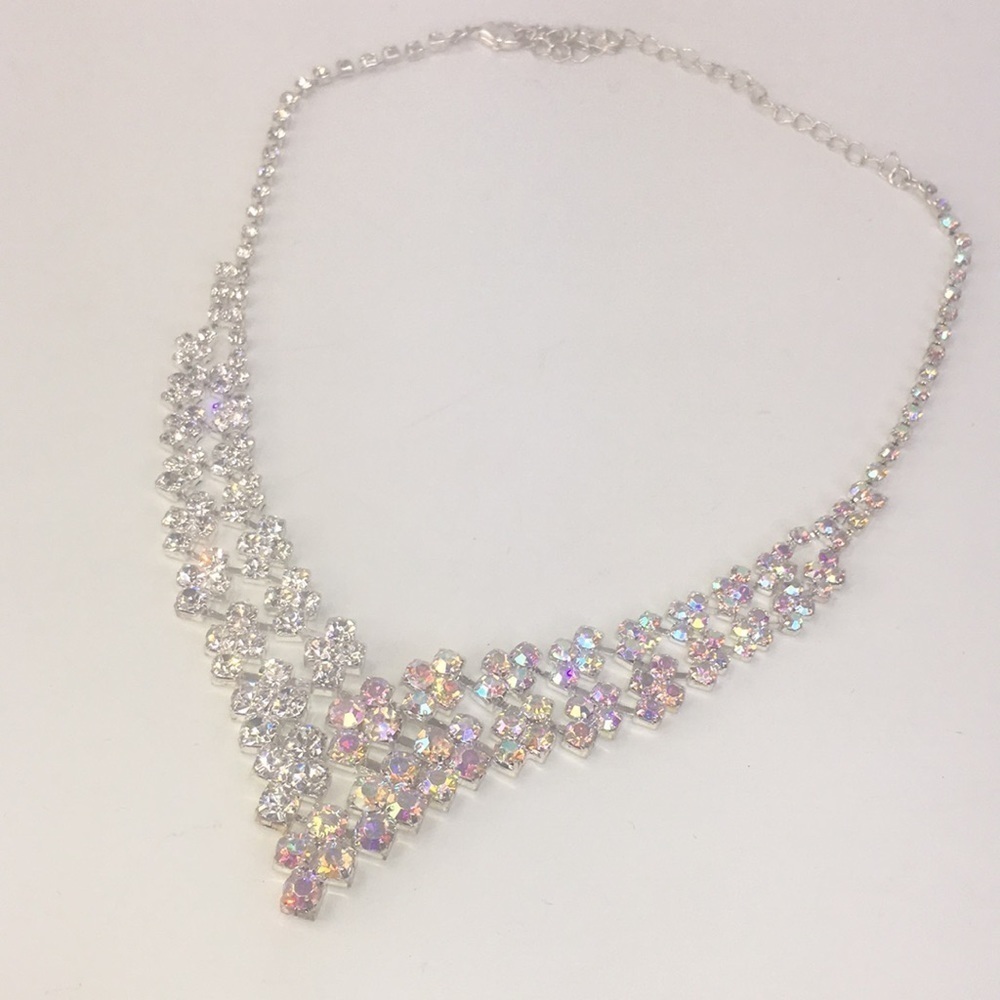 Christina collection rhinestone necklace clear and aurora borealis bride formal
